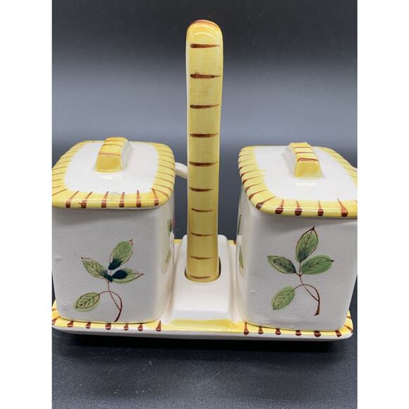 Vintage Floral Flowers Jam Jelly condiment jar Spoons and Handled Tray Yellow - Picture 5 of 7